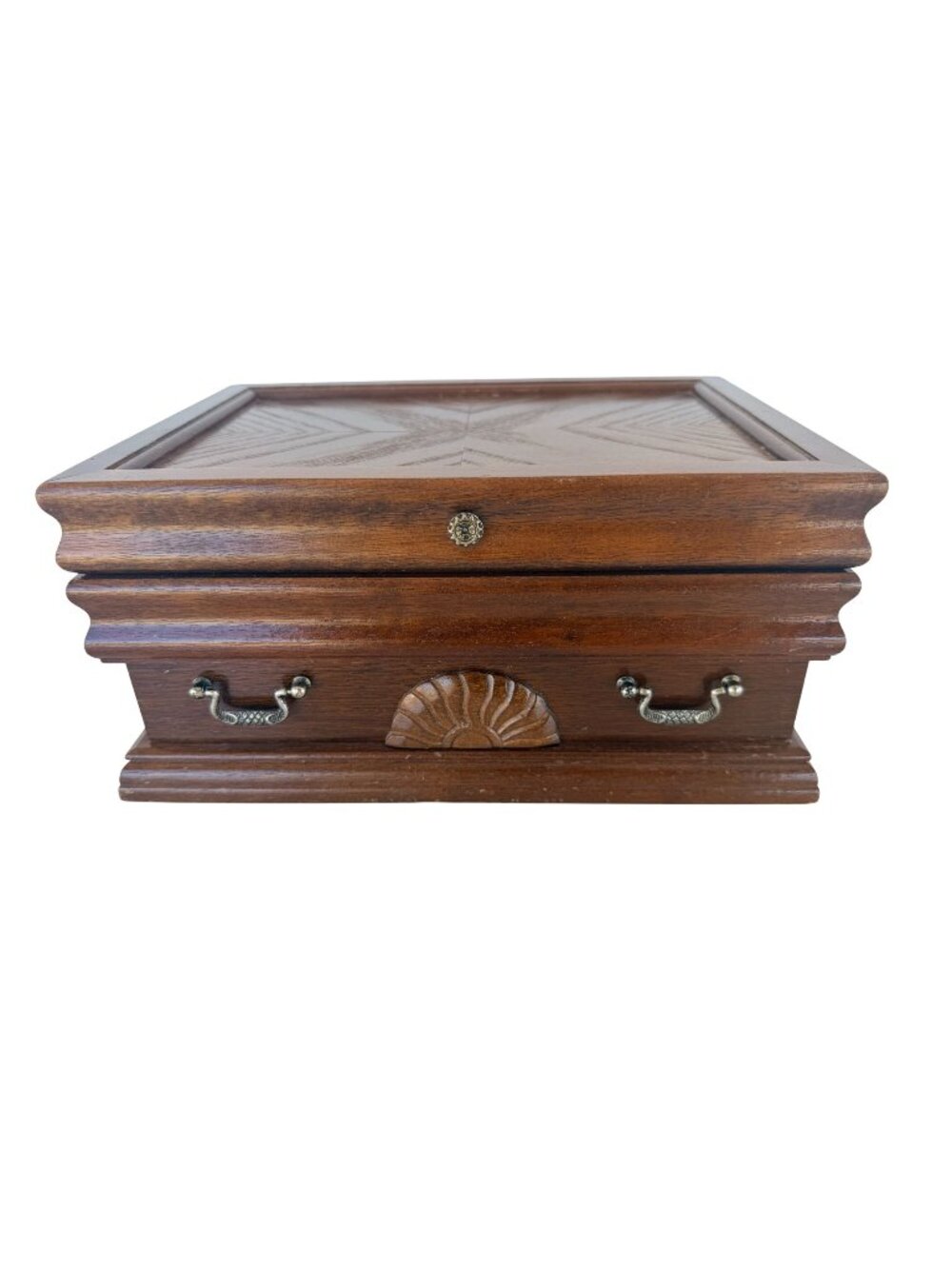 Vintage 1987 Wooden Jewelry Box Rosalco Commodore Collection Velvet Interior